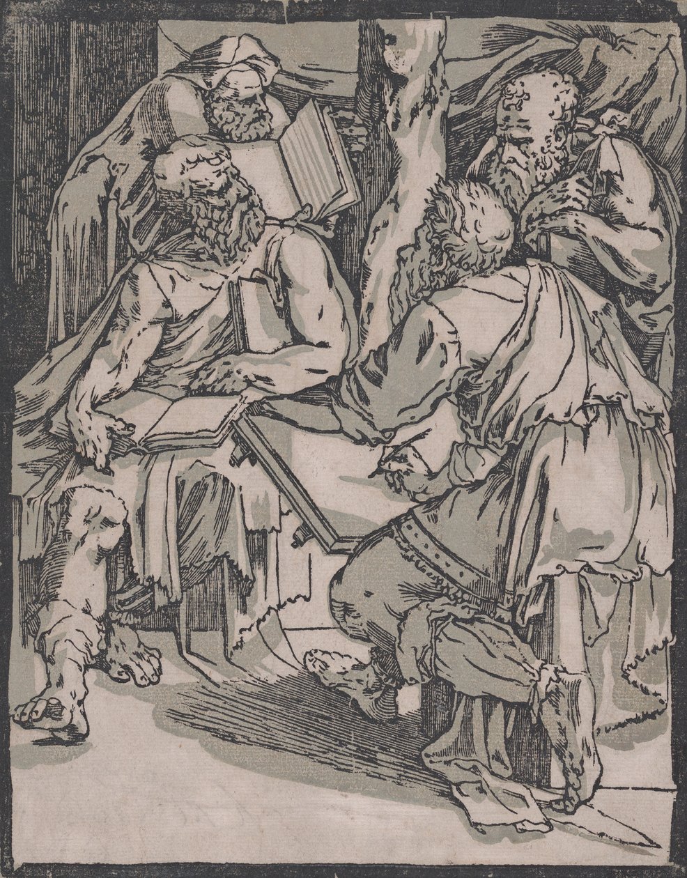 Fire leger i kirken, ca. 1540-1550. av Domenico Beccafumi