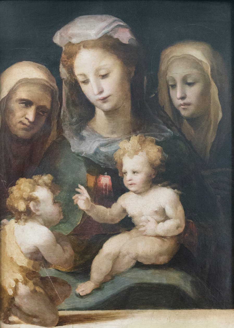 Madonna og barn med de hellige Johannes, Elizabeth og Katarina av Siena 1540-50 (olje på panel) av Domenico Beccafumi