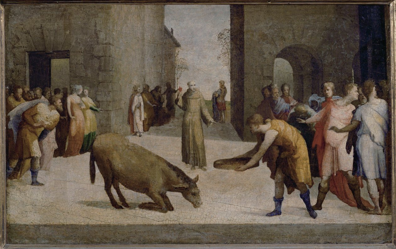 Sankt Antonius av Padua og muldyrets mirakel ... av Domenico Beccafumi