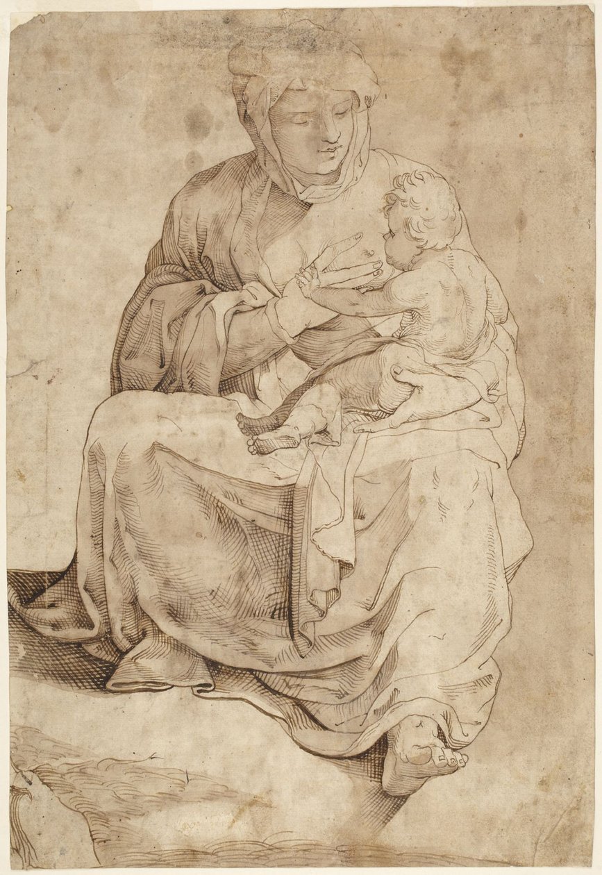 Sittende Madonna som ammer barnet, fra et innlagt gulvpanel i katedralen i Siena av Domenico Beccafumi