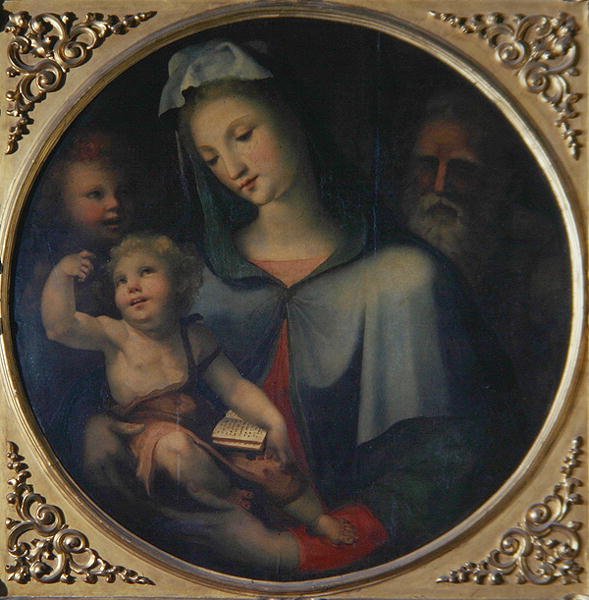 Den hellige familie med den unge døperen Johannes, ca. 1518 (olje på panel) av Domenico Beccafumi