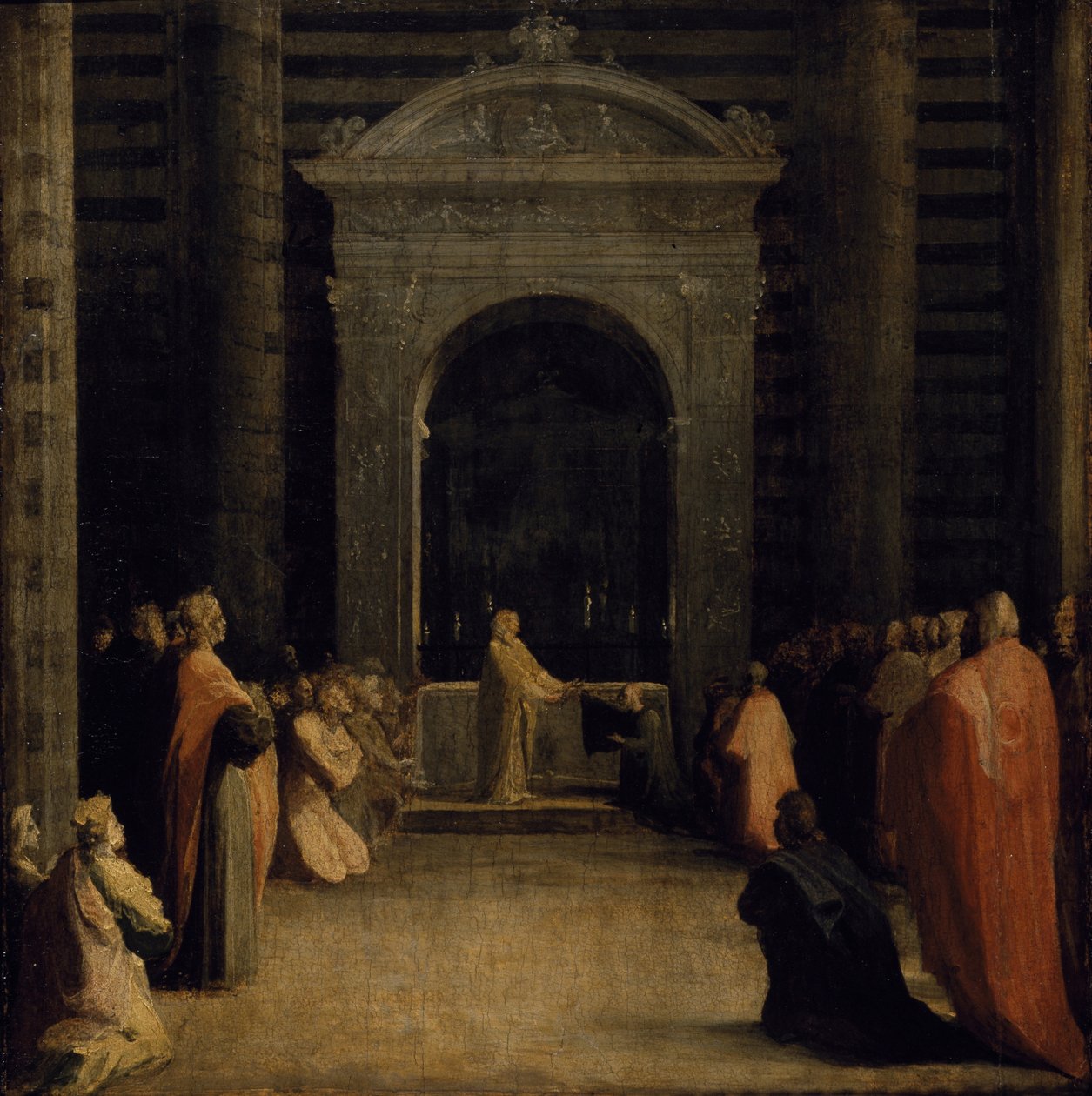 Tilbudet av nøklene til byen Siena til jomfruen, på eller etter 1526 (olje på papir på trepanel) av Domenico Beccafumi