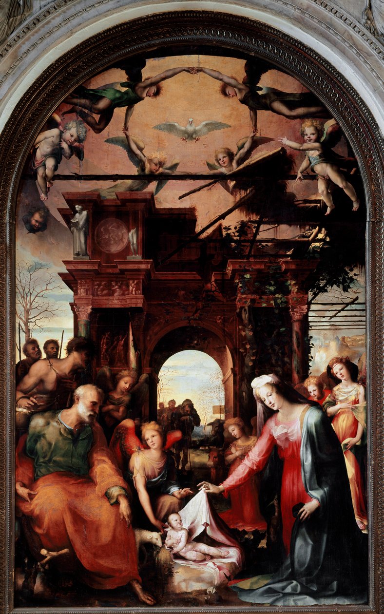 Fødselen. Maleri av Domenico Beccafumi (1486-1551) av Domenico Beccafumi