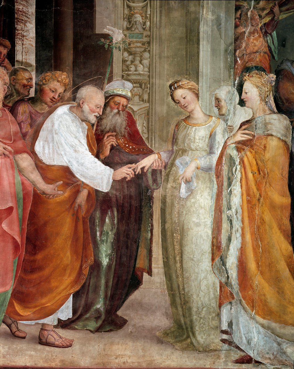 Jomfruens bryllup, detalj. Maleri av Domenico Beccafumi (1486-1551) av Domenico Beccafumi