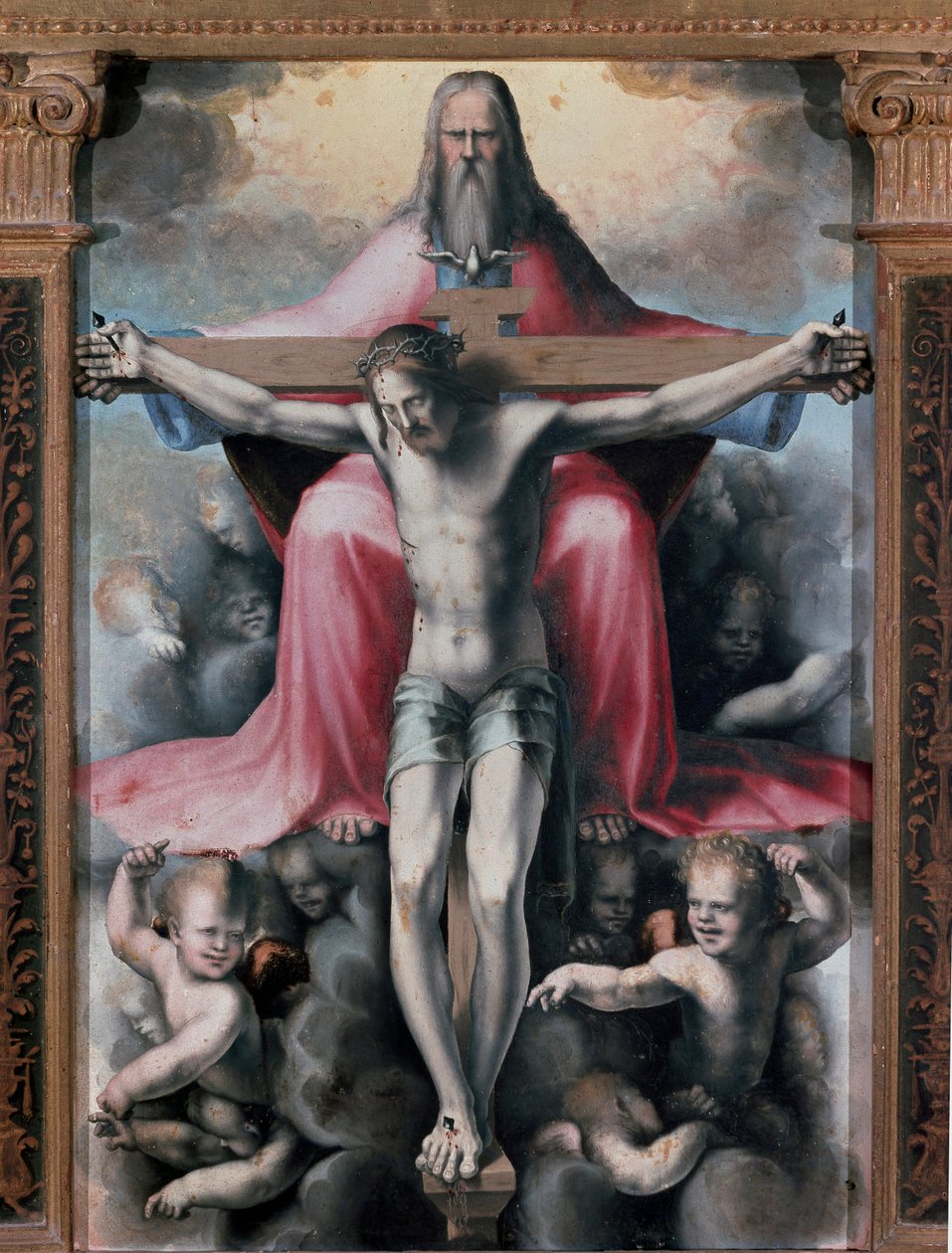 Triptych of the Trinity, Detalj sentralpanel: the Trinity. Maleri av Domenico Beccafumi (1486-1551) av Domenico Beccafumi