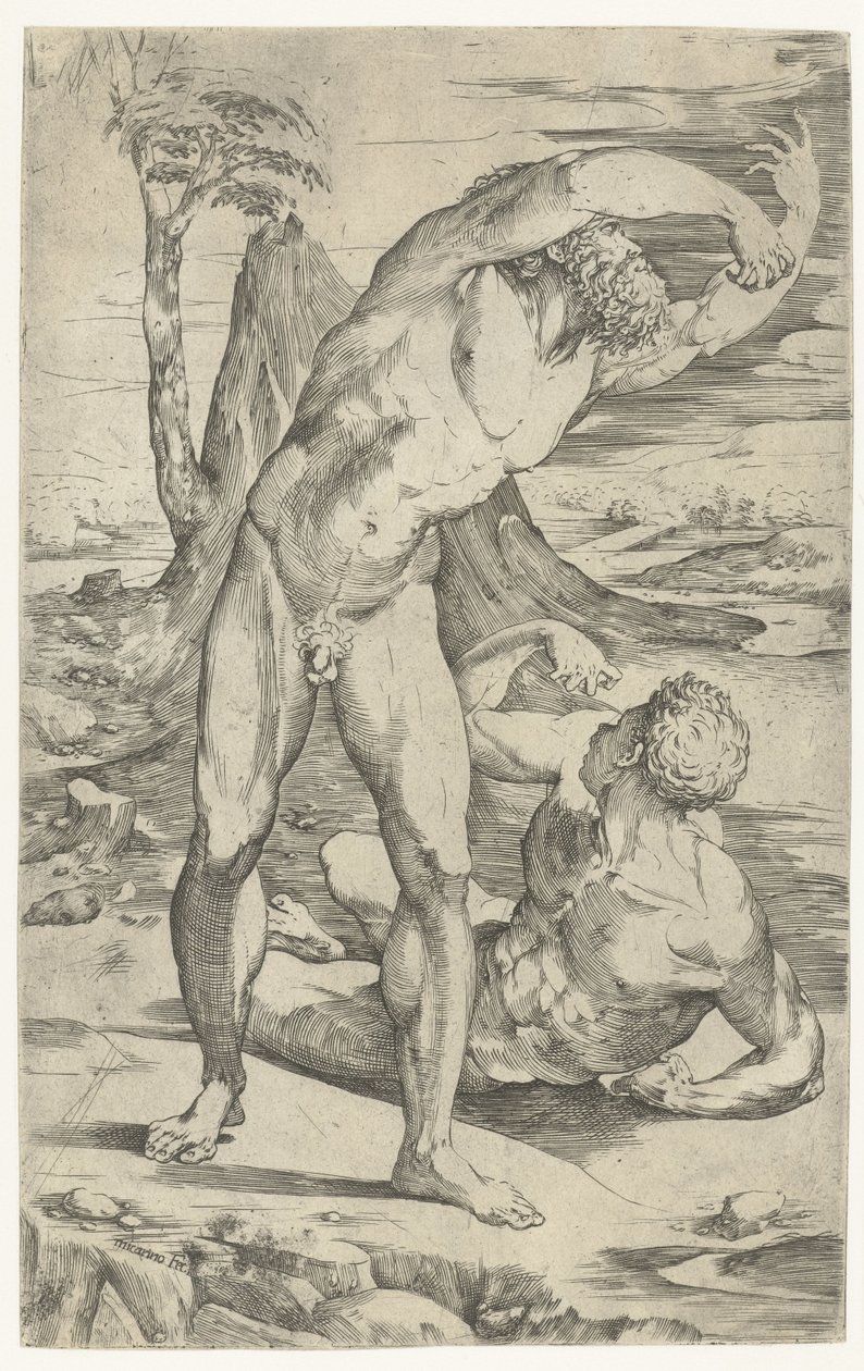 To nakne menn i et landskap av Domenico Beccafumi