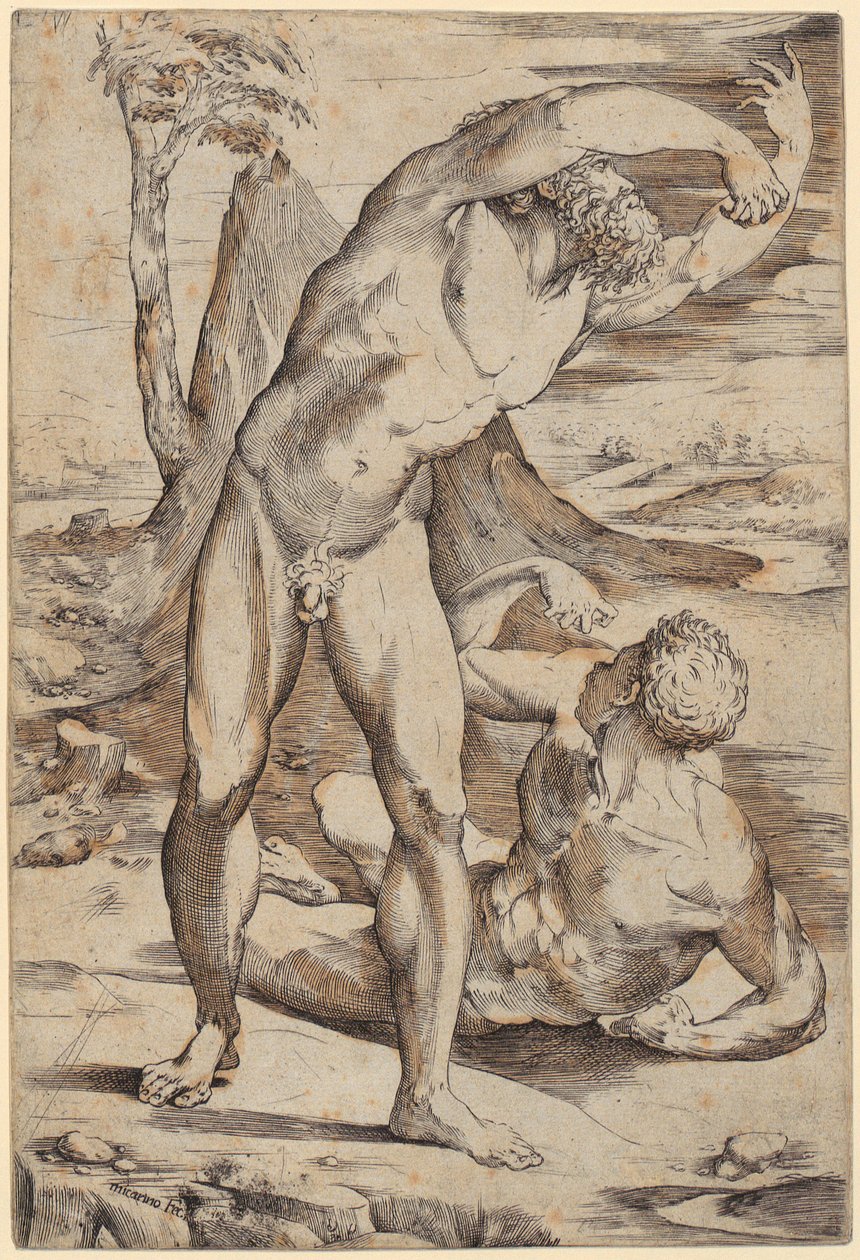 To nakne menn i et landskap av Domenico Beccafumi
