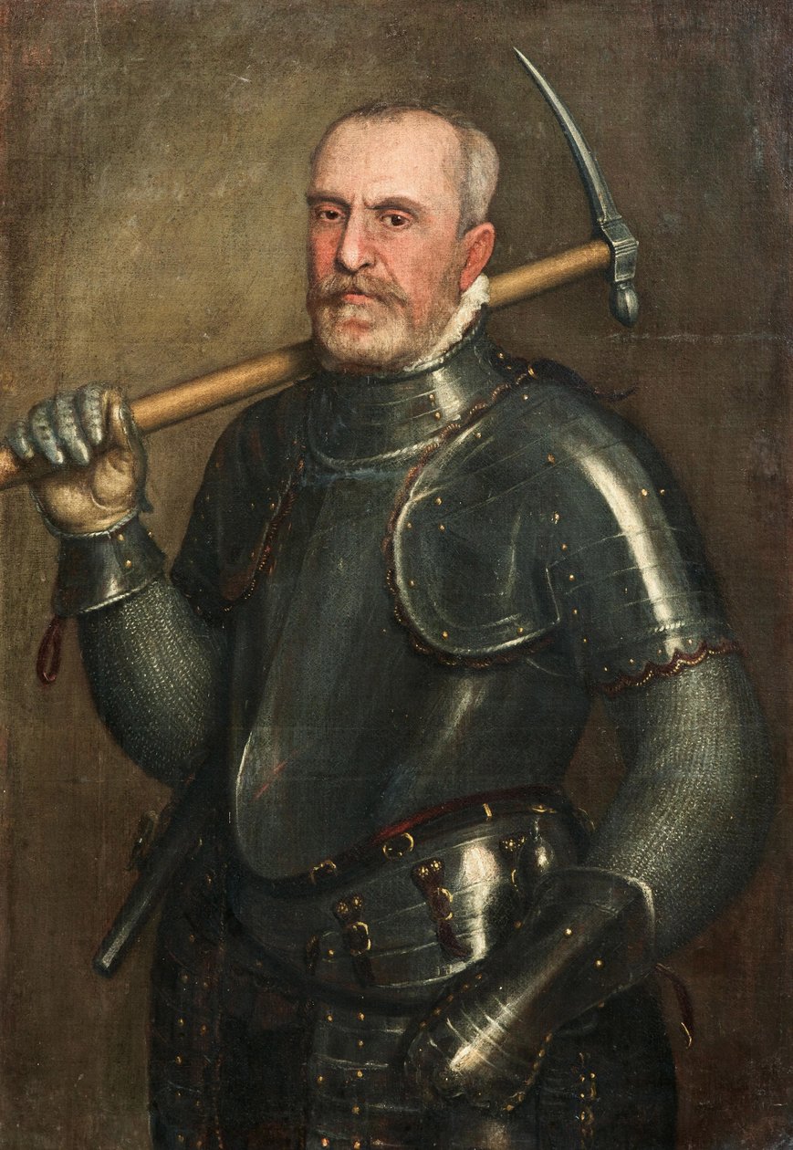 Portrett av Giulio Savorgnan 1510-1595 med hakke, ca. 1565. av Domenico Brusasorzi