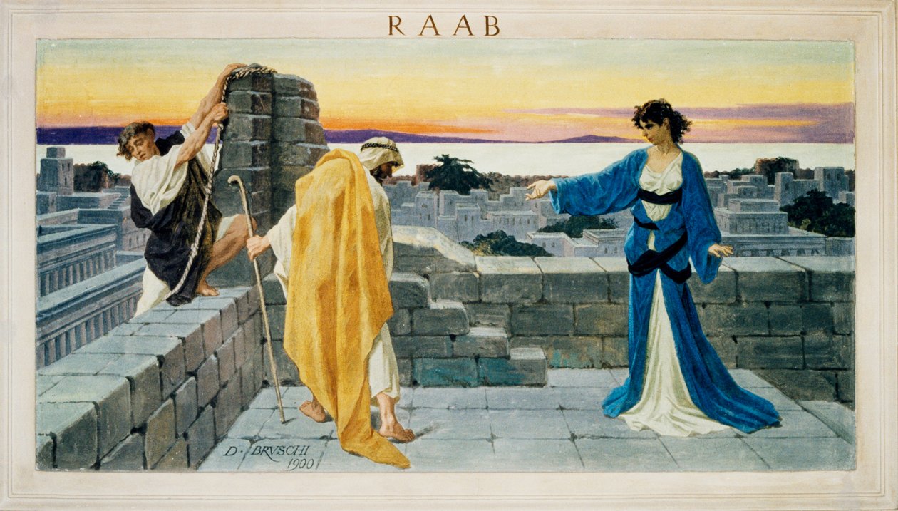 Fresco av Rahab, Jerikos prostituerte, gjemmer på terrassen spionene sendt av Josue av Domenico Bruschi