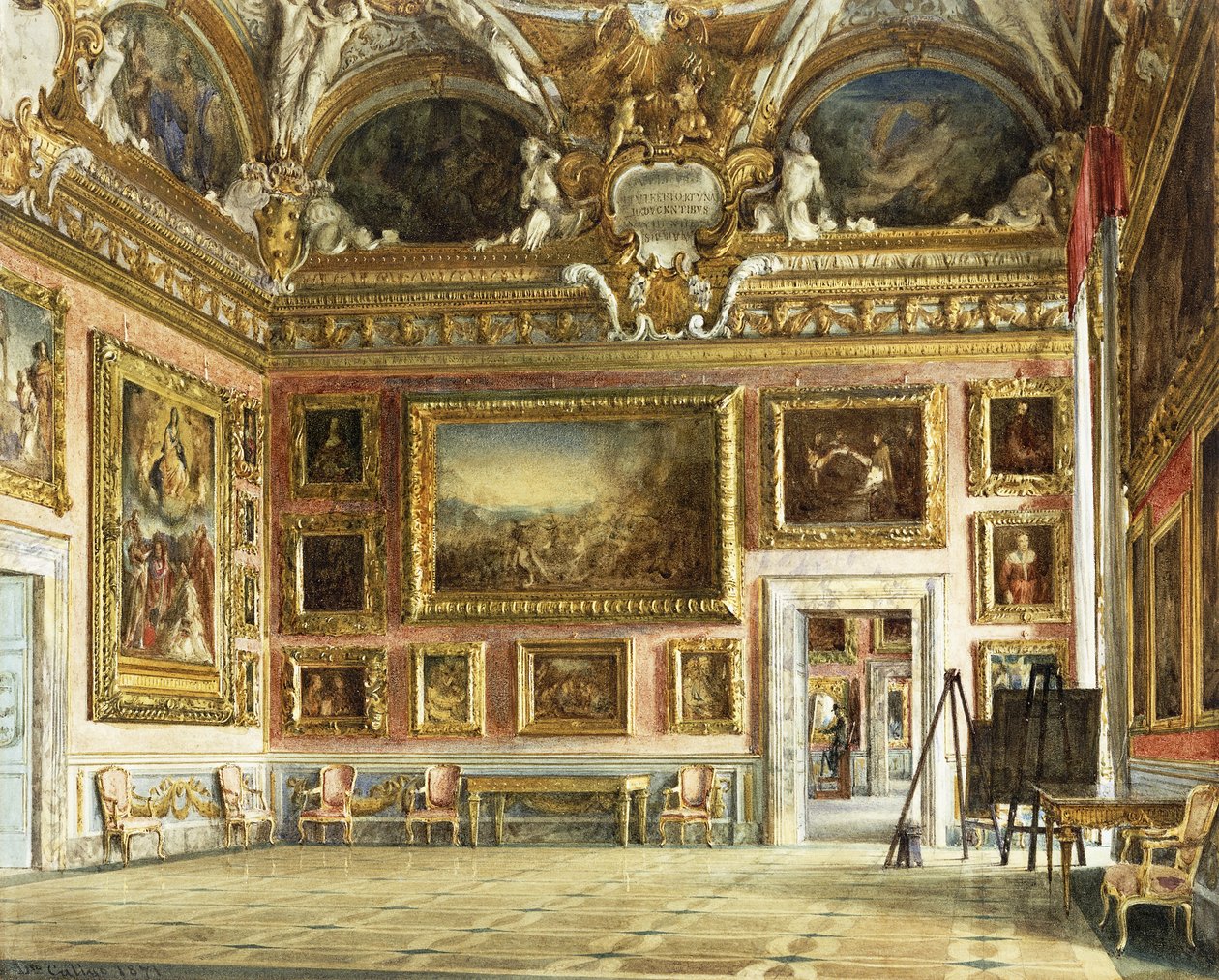 Interiør av Palazzo Pitti, Firenze: The Room of the "Illiade with Andrea del Sarto" sn "Assumption", av Domenico Caligo