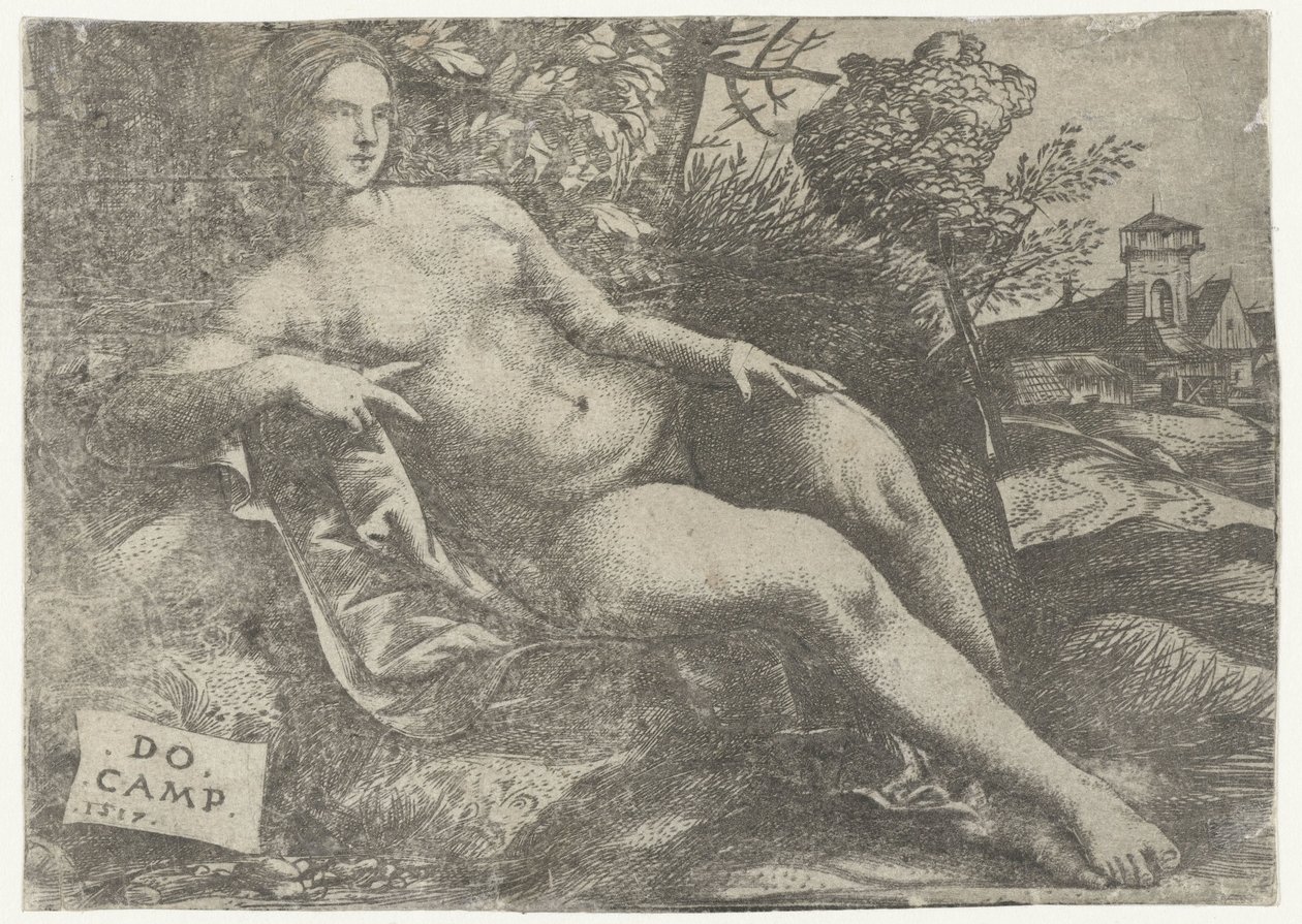 Tilbakelent Venus i landskapet av Domenico Campagnola