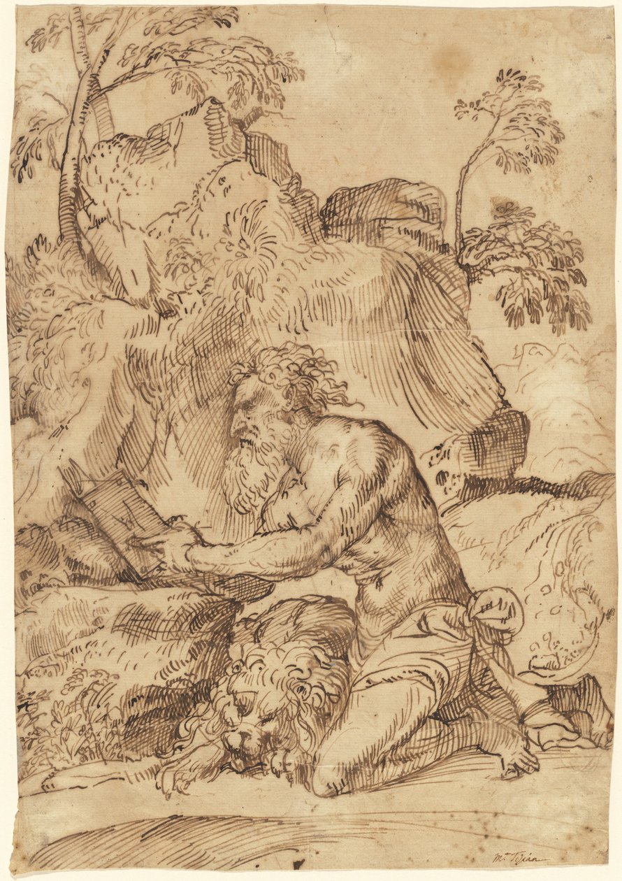 Saint Jerome leser i villmarken av Domenico Campagnola