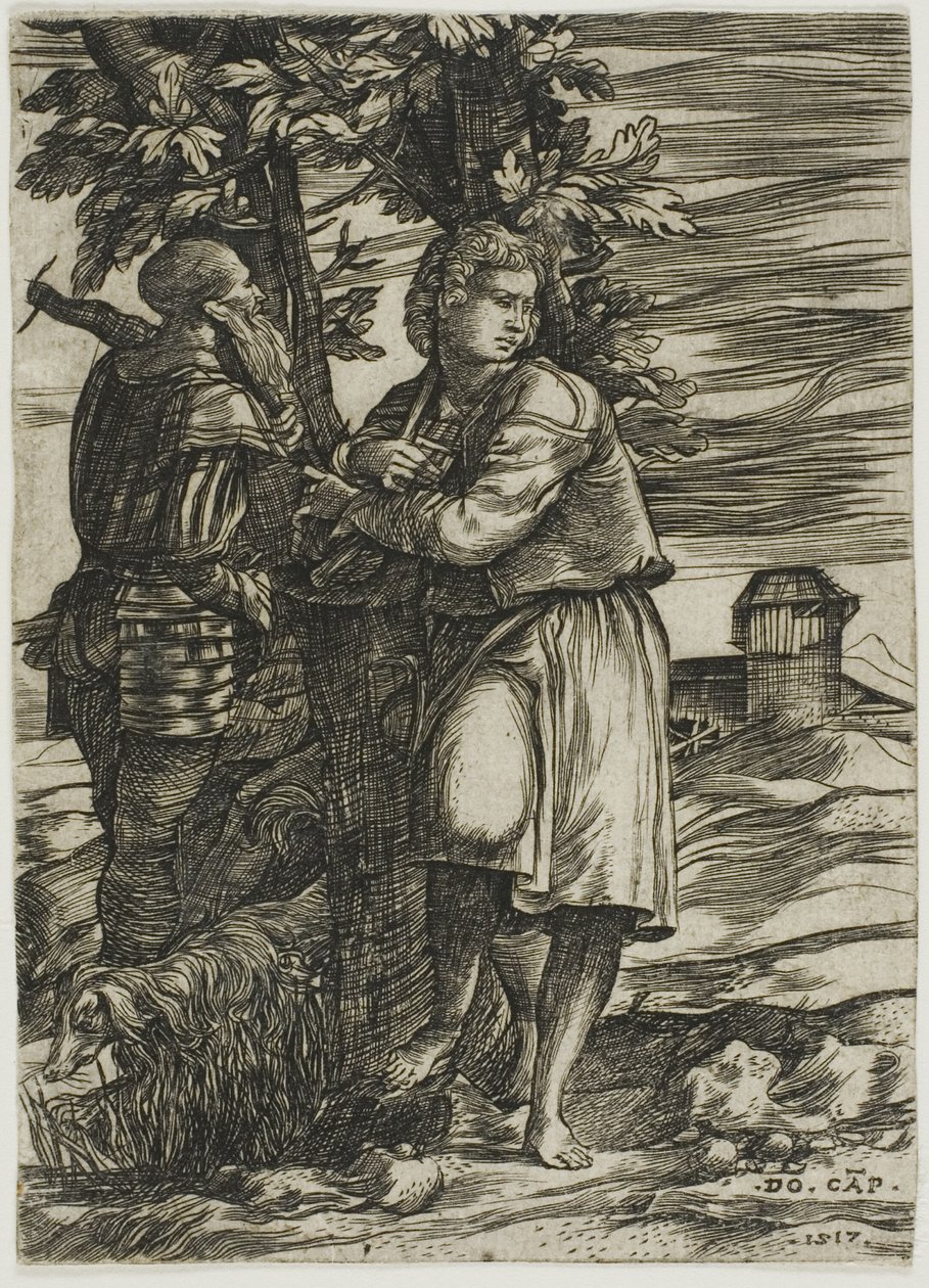 Shepherd og Old Warrior av Domenico Campagnola