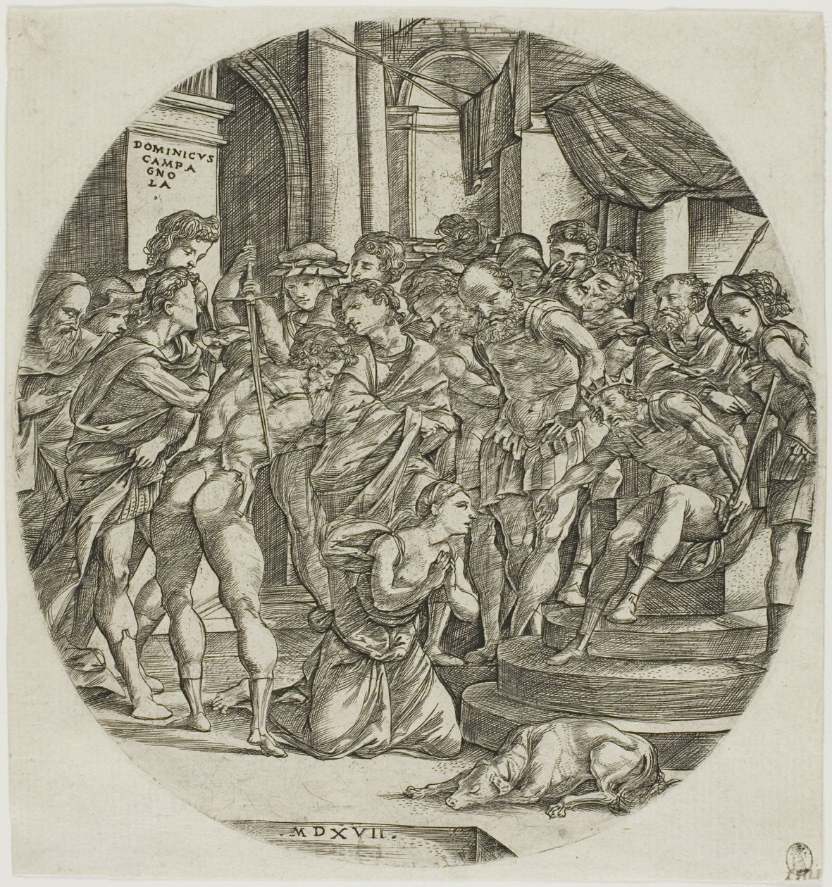 Halshuggingen av Saint Catherine av Domenico Campagnola