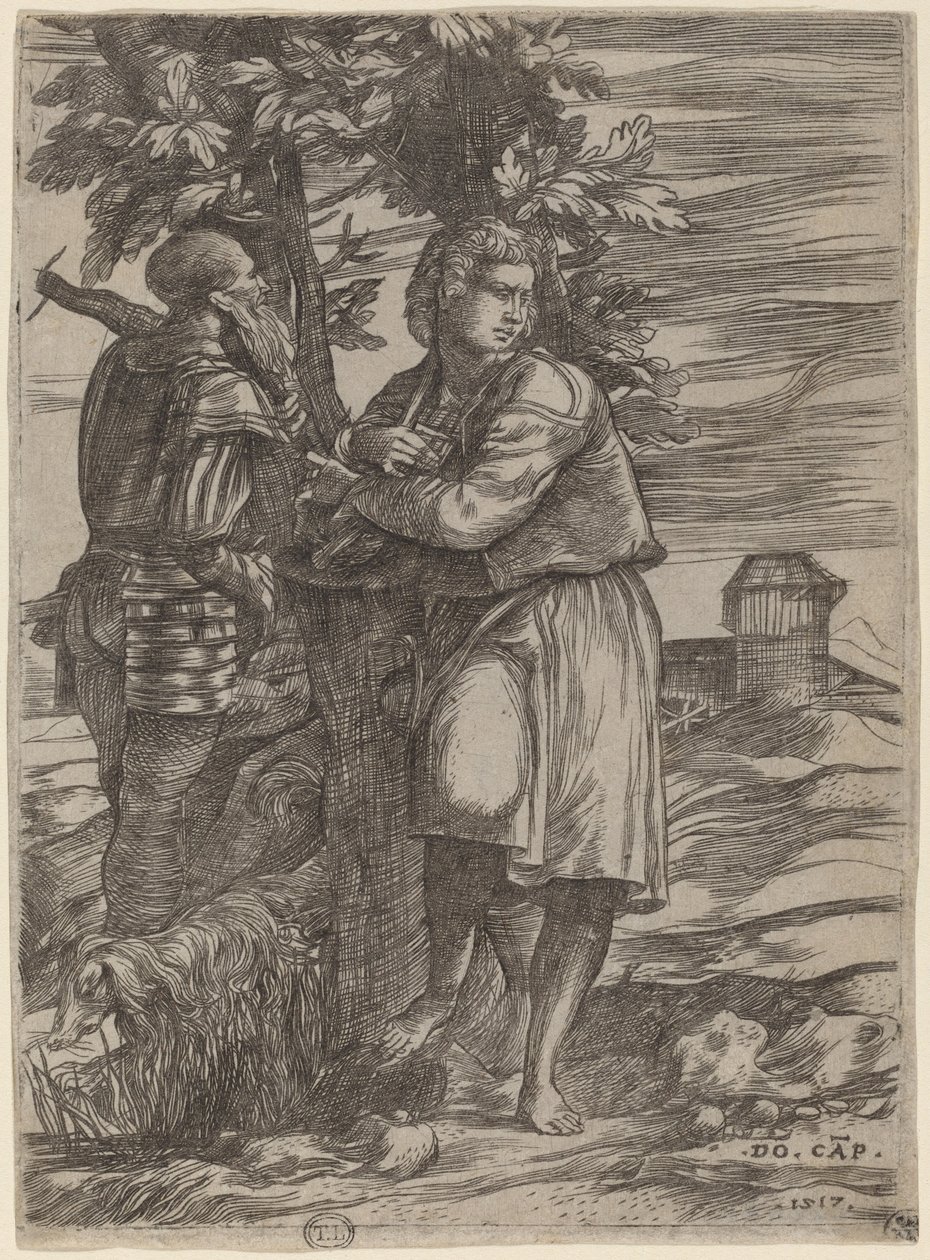 Hyrden og den gamle krigeren av Domenico Campagnola