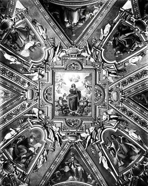 Jomfru av den ubesmittede unnfangelse med helgener og engler, i Cappella Paolina, ca. 1611 (s/hvitt-bilde) av Domenico Cresti Passignano