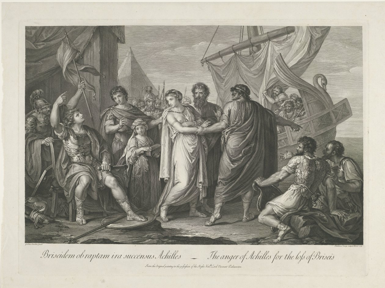 Akilles gir beskjed om tapet av Briseïs Achilles sinne for tapet av Briseis (tittel på objekt) av Domenico Cunego
