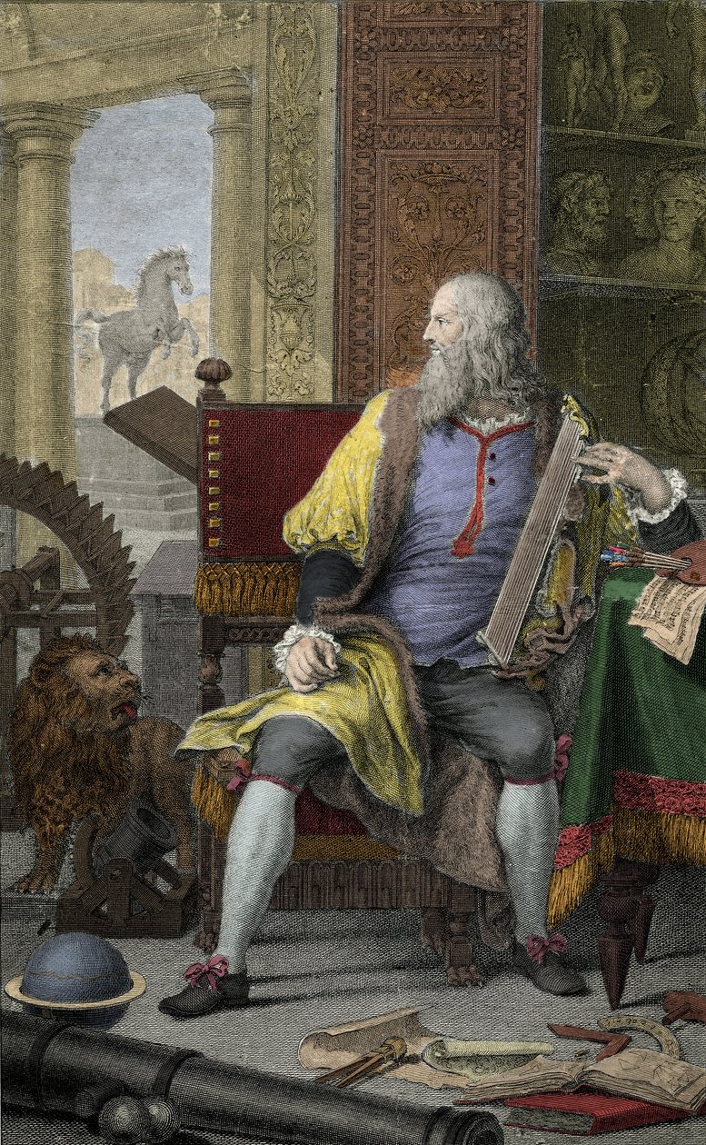 Representasjon av maleren, skulptøren Leonard de Vinci (Leonardo da Vinci) (1452-1519) i hans verksted Etching av Domenico Cunego (1726-1803) av Domenico Cunego