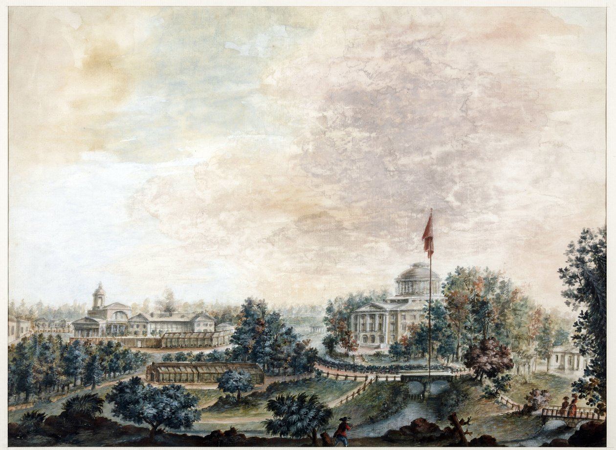 Palais de Pavlosk (1782-1786) - Pavlovsk-palasset - Domenico Felice Lamoni (1745-1830). Akvarell og hvit farge på papir, etter 1786. State Museum of the History of Saint Petersburg av Domenico Felice Lamoni