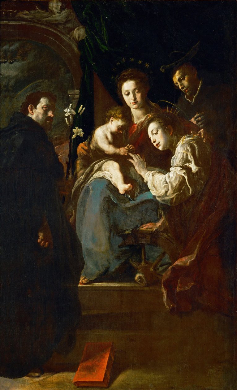 Baroque: The Mystical Marriage of Saint Catherine, with Saint Dominic and Saint Peter Martyr - The Mystical Marriage of Saint Catherine with Saints Dominic and Peter Martyr par Fetti, Domenico (1588/90-1623) av Domenico Fetti or Feti