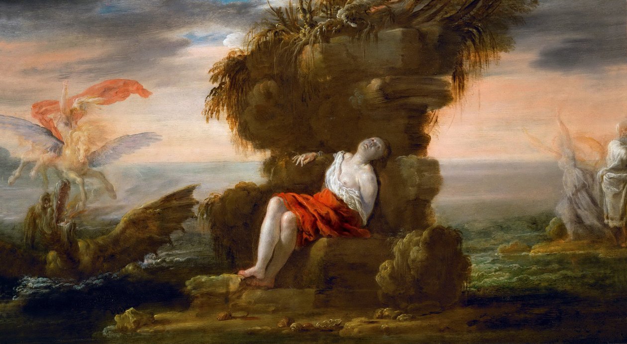 Barokk : Persee liberant Andromede - Perseus Freeing Andromeda par Fetti, Domenico (1588/90-1623), ca. 1621. Olje på tre, 40,5x72,5. Kunsthistorisk museum, Vienne av Domenico Fetti or Feti