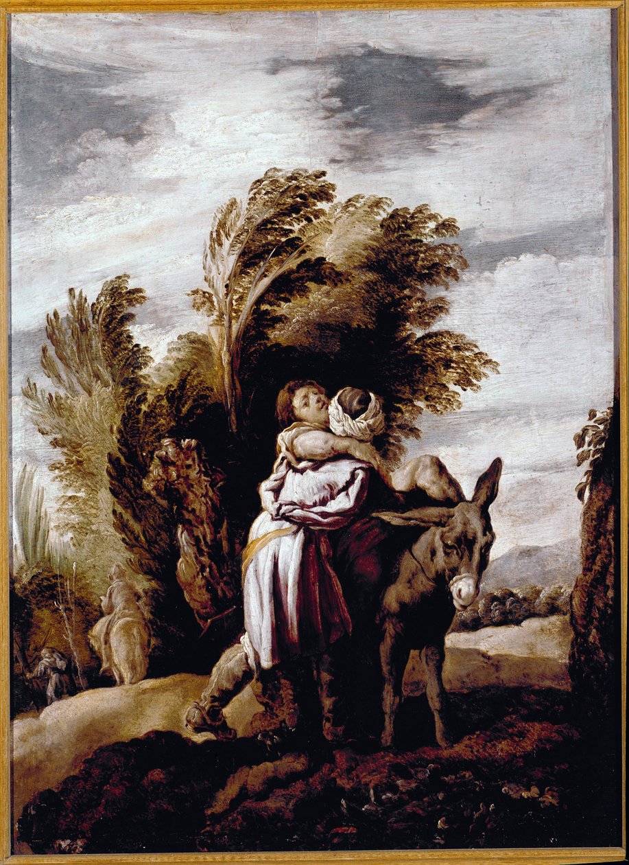 Lignelse om den barmhjertige samaritan (olje på lerret av Domenico Fetti or Feti