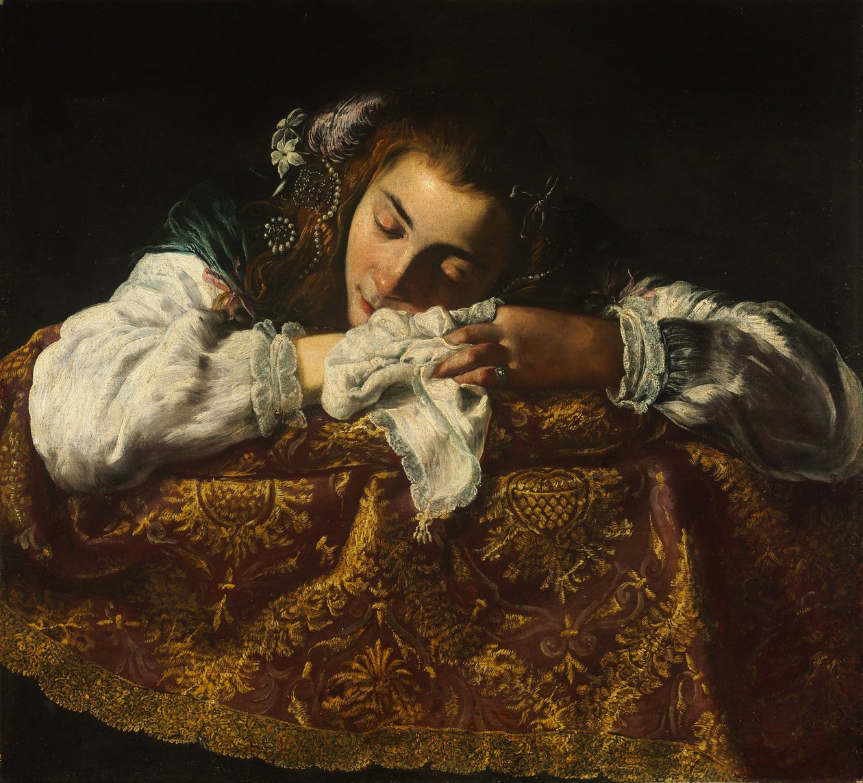 Sovende jente - Peinture de Domenico Fetti (1588 / 90-1623) - 1621-1622 - Olje på lerret - 67,5x74 - Szepmuveszeti Muzeum, Budapest av Domenico Fetti or Feti