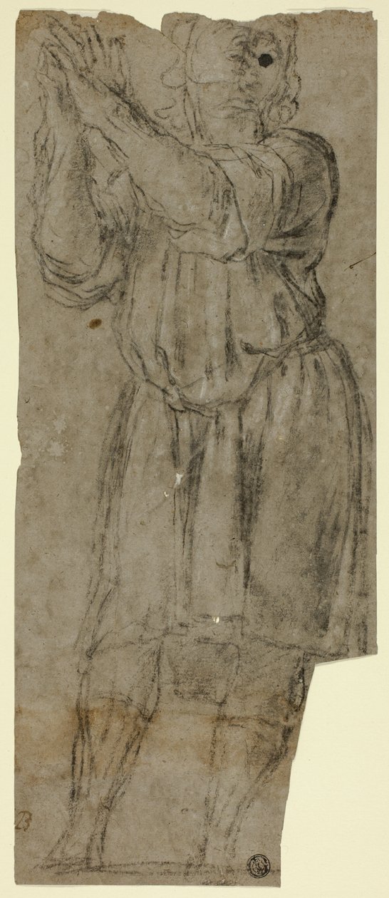 Mann som står i bønn (recto); Draperistudie (verso) av Domenico Fiasella