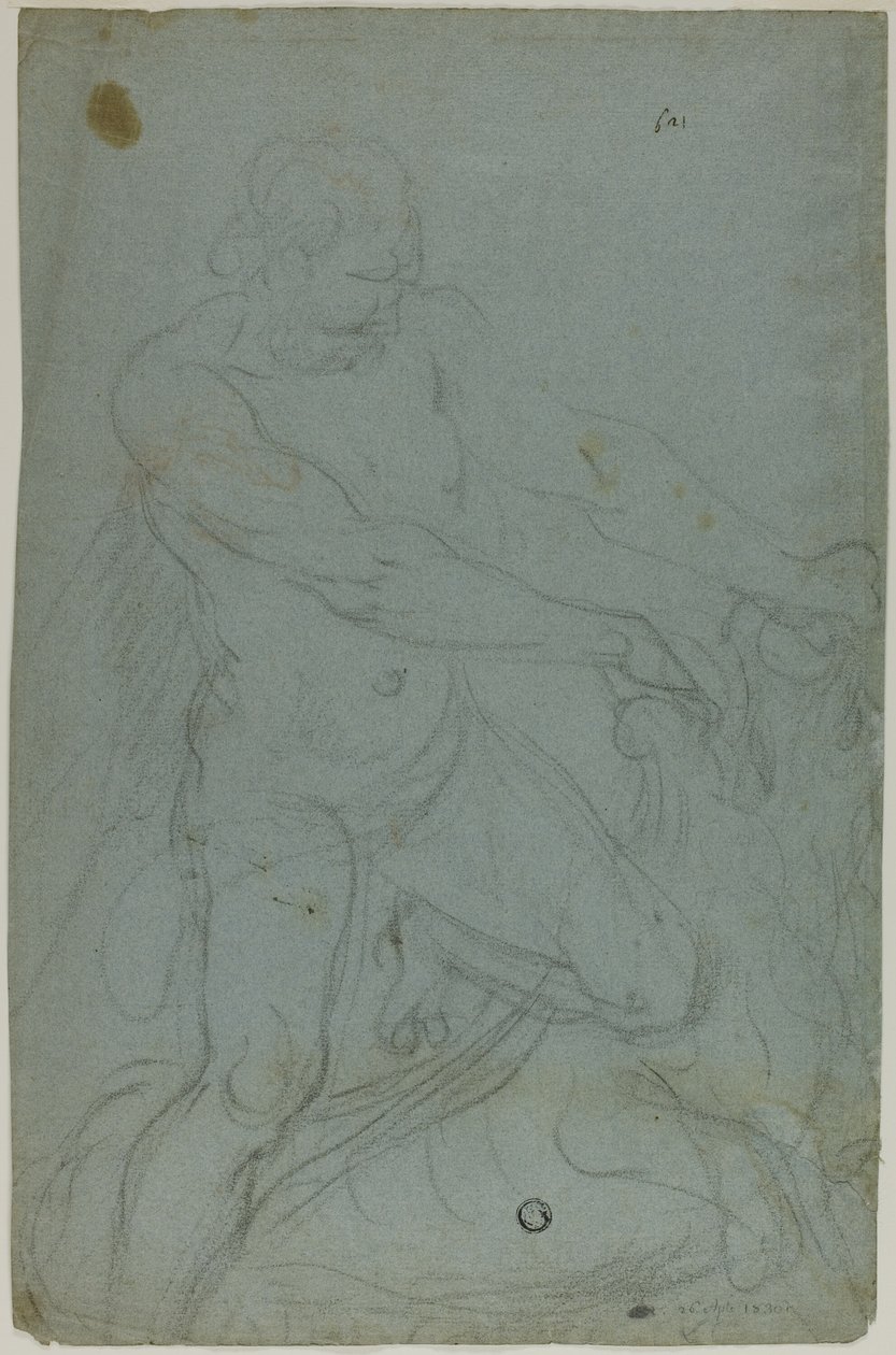 Samson og løven (rekto); Jomfru Maria med høyre arm forlenget (verso) av Domenico Fiasella