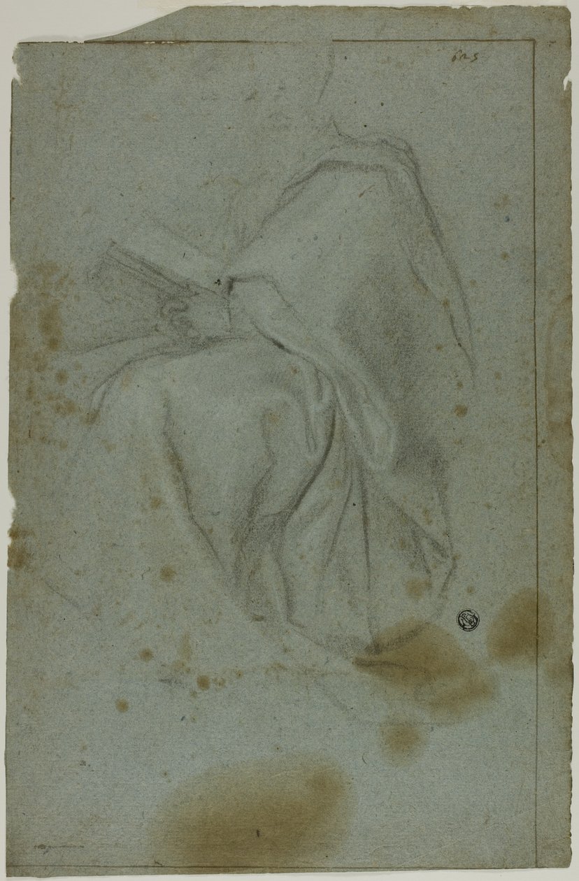 Sittende drapert mannsfigur med bok (recto); To sittende kvinner med skisse av venstre hånd (verso) av Domenico Fiasella
