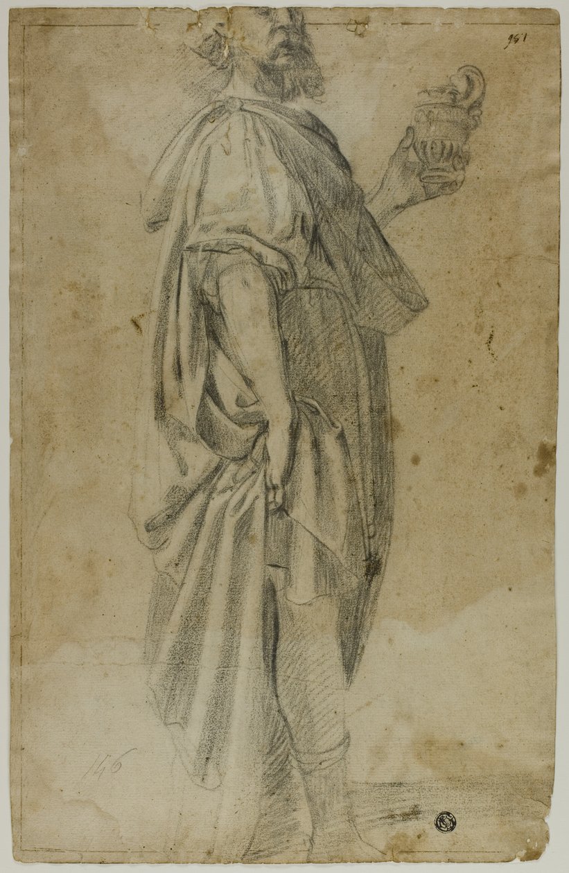 Stående Magus (recto); Skisse av stall og trær (verso) av Domenico Fiasella