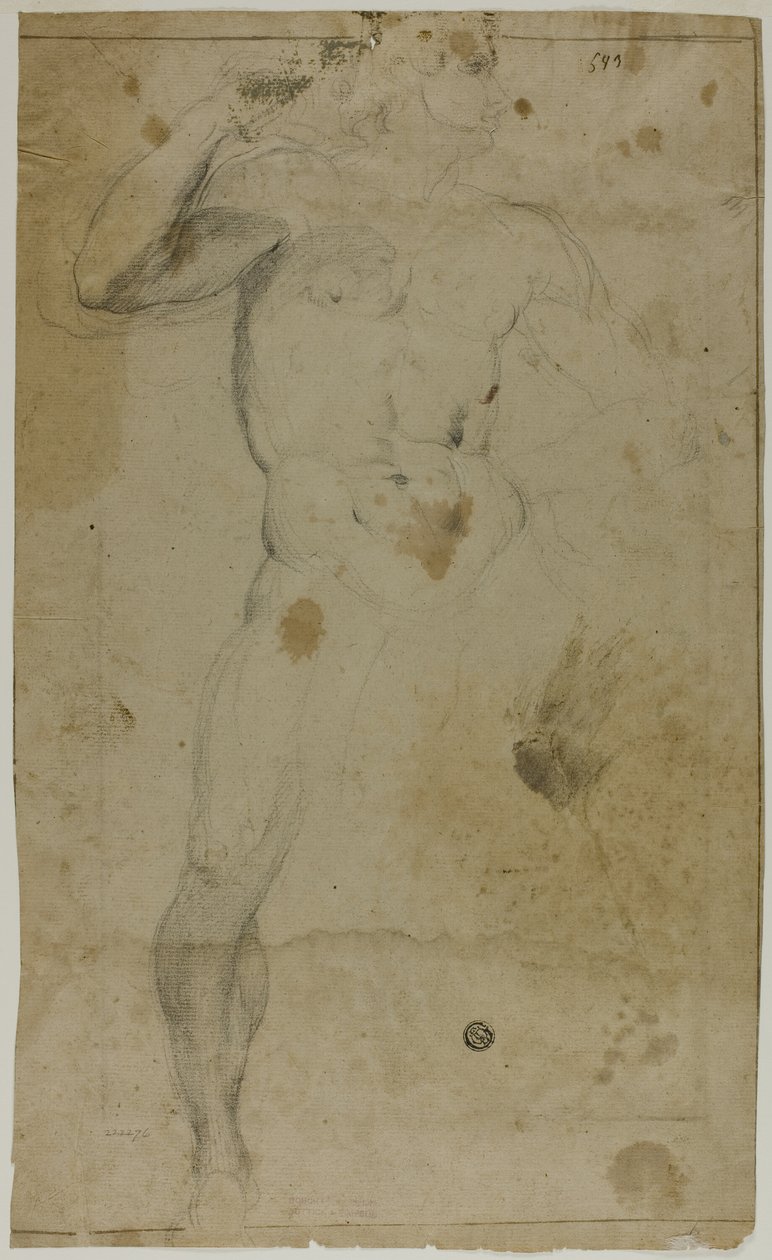 Stående naken mann (recto); To halvlange mannsfigurer, den ene med løftet arm, den andre ber (verso) av Domenico Fiasella
