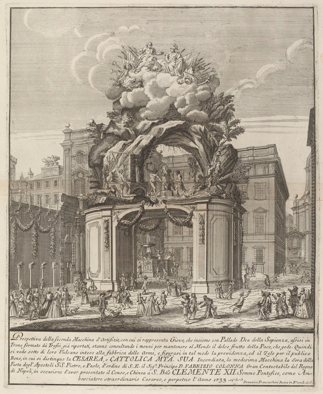 Jupiter and Minerva and the Forge of Vulcan, for "Chinea"-festivalen av Domenico Franceschini probably after Nicola Michetti
