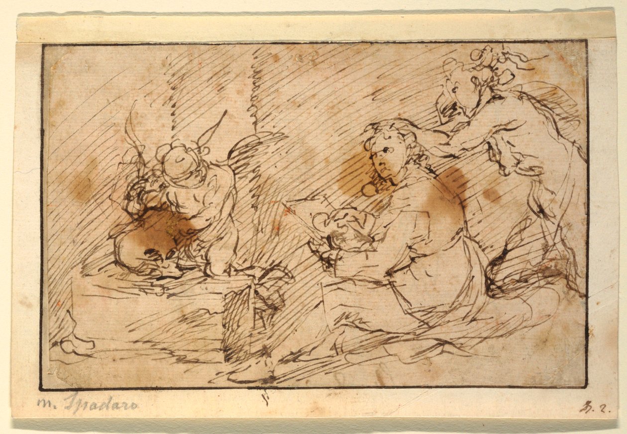 Sittende kunstner av Domenico Gargiulo, called Micco Spadaro