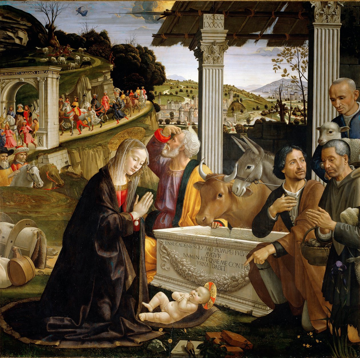 Tilbedelse av hyrdene Maleri av Domenico Ghirlandaio (1449-1494) 1483-1485 Søn. 167x167 cm Capella Sassetti, Santa Trinita, Firenze av Domenico Ghirlandaio