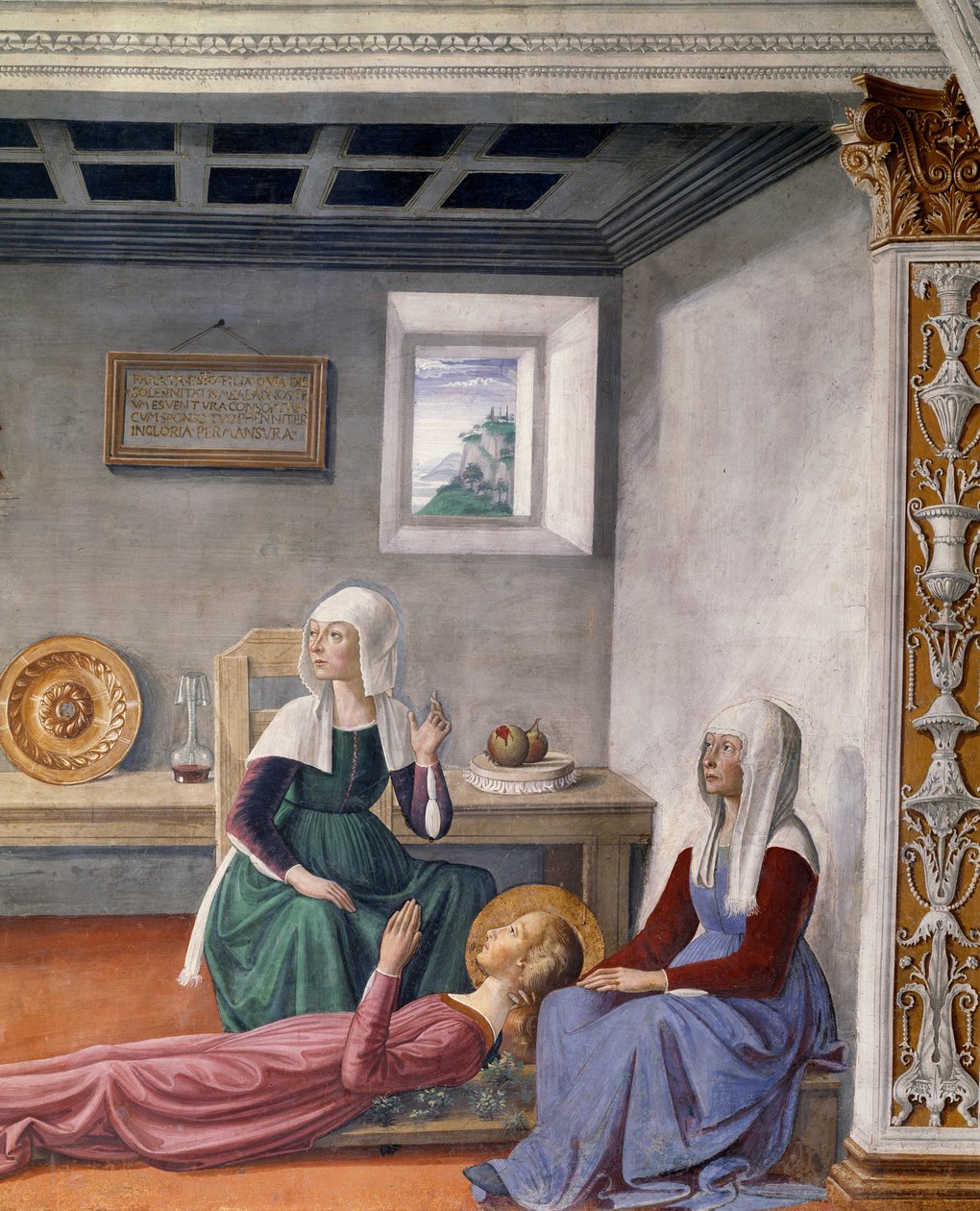 Kunngjøring om død til St Fina av Saint Gregory the Great, detalj (fresco av Domenico Ghirlandaio