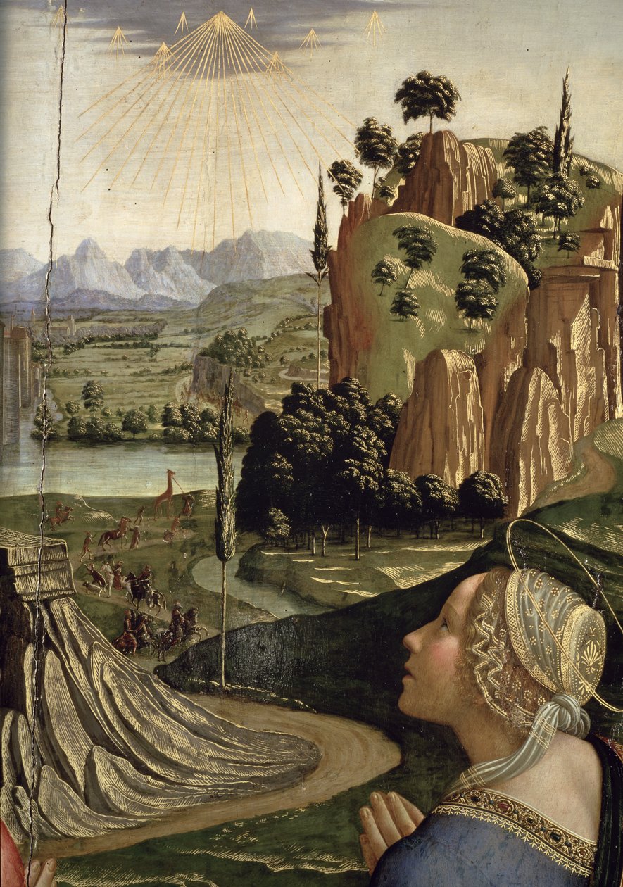 Kristus i herlighet med helgener, detalj av landskapet, 1492 paneldetalj av 85137 av Domenico Ghirlandaio