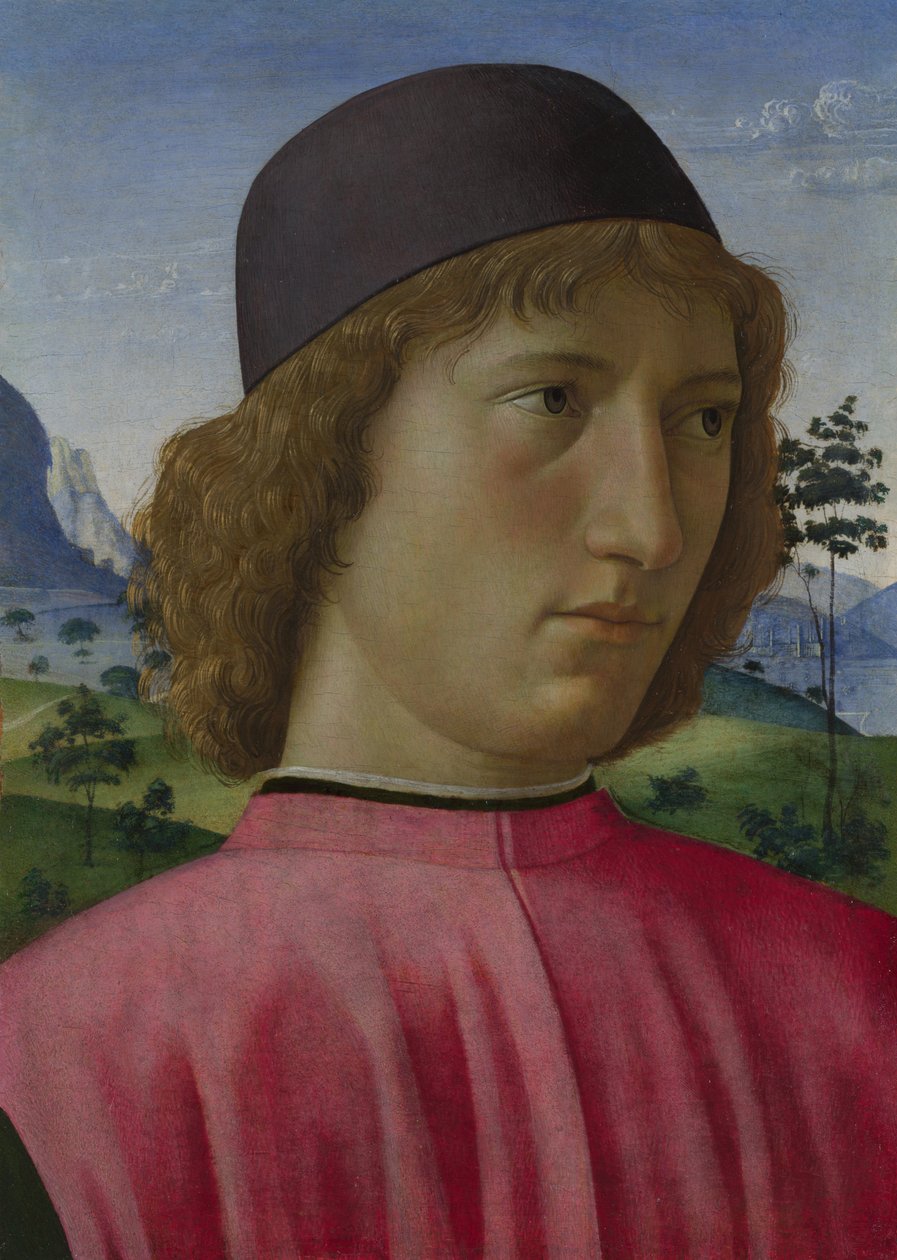 Portrett av en ung mann i rødt, ca 1485 av Domenico Ghirlandaio