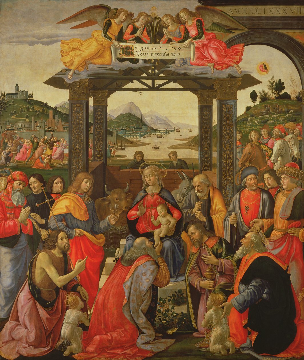 The Adoration of the Magi, 1488 (tempera på panel) (for detaljer se 120935) av Domenico Ghirlandaio