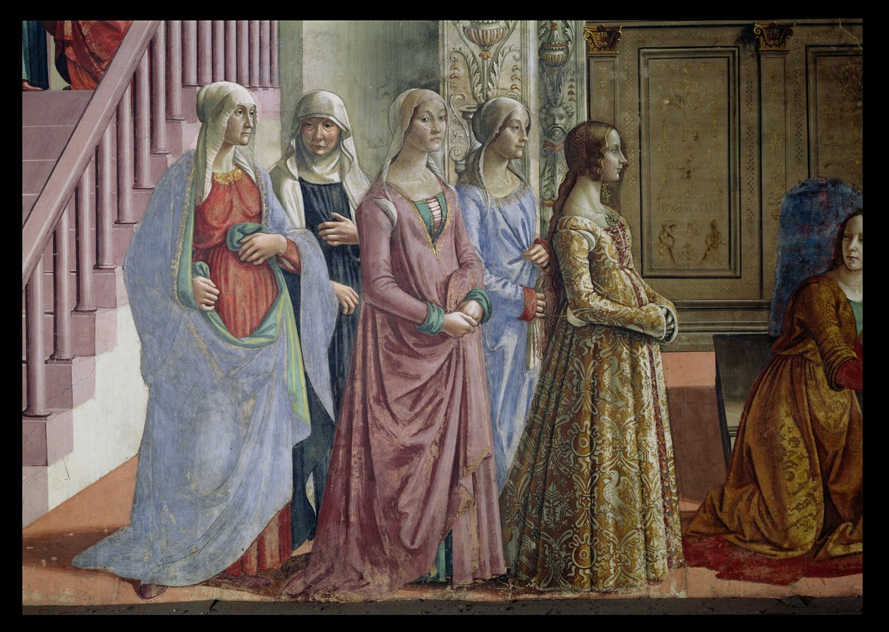 The Birth of the Virgin, detalj av kvinnene, 1490 freskedetalj fra 60456 av Domenico Ghirlandaio