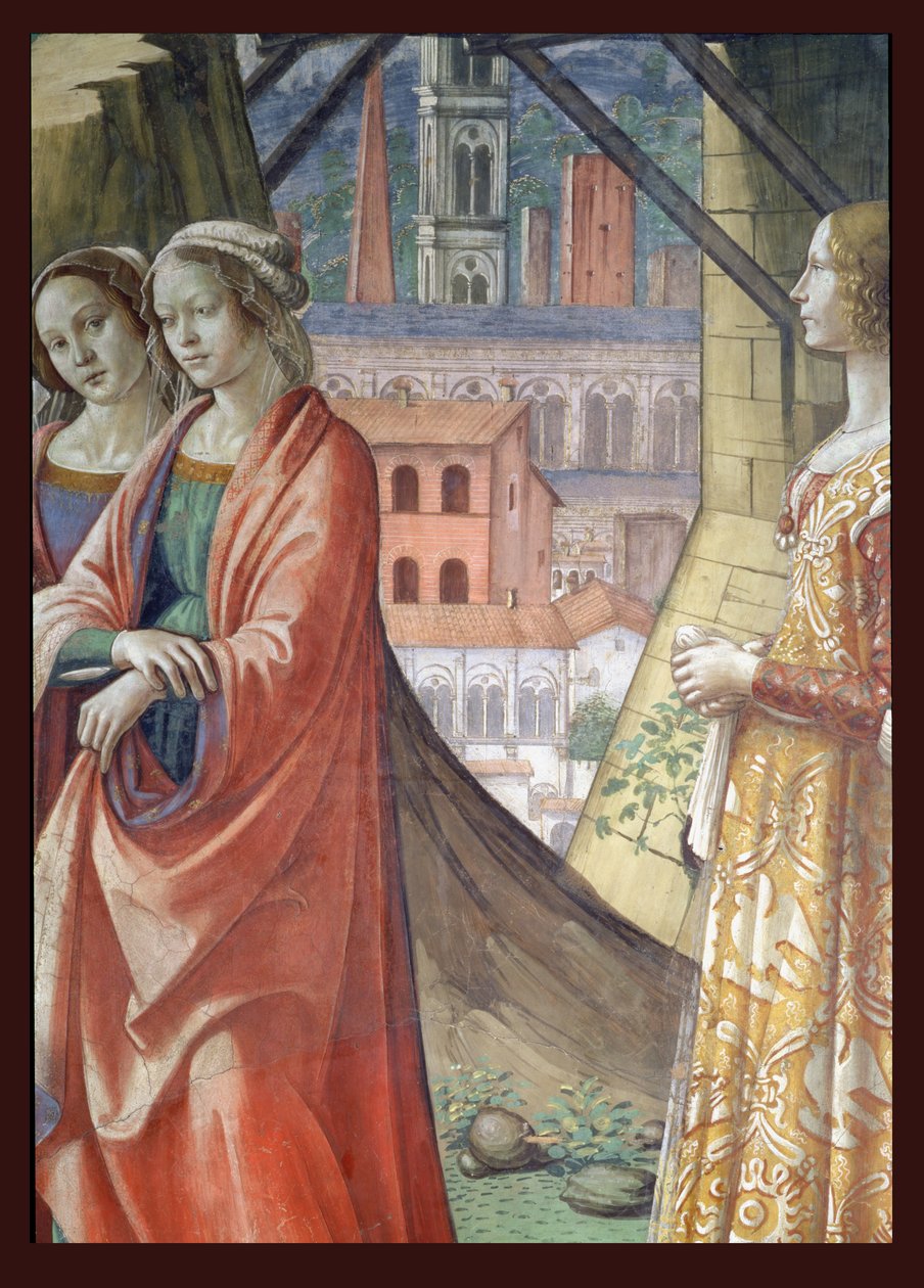The Visitation, detalj av byen og kvinner, fra St. Johannes døperens liv, 1490 freskomaleri av 60461 av Domenico Ghirlandaio