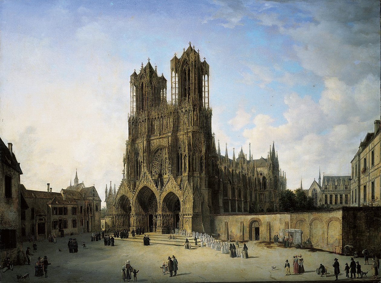 Den sørvestlige fløyen til katedralen i Reims, 1826 av Domenico II Quaglio