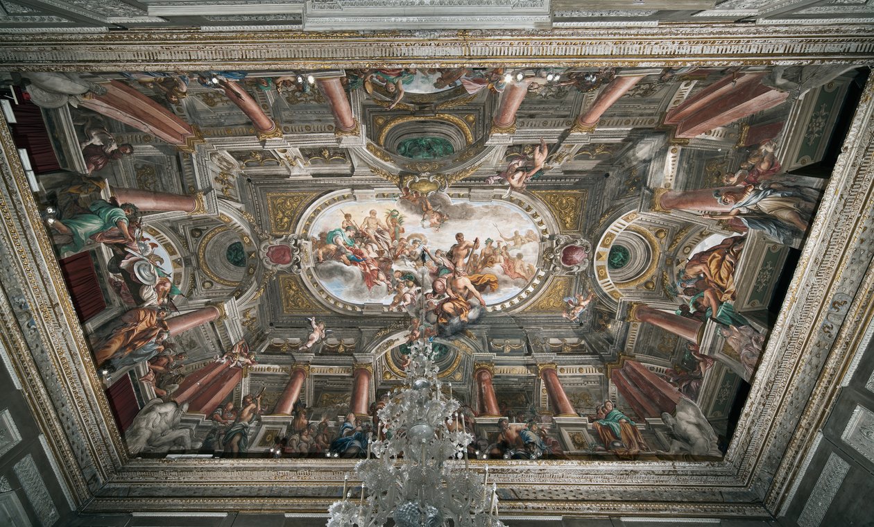 Tilbudet til Jupiter om nøklene til Janus-tempelet (eller fredsallegorien), taket på det edle gulvet, ca. 1665 (fresco) av Domenico I Piola