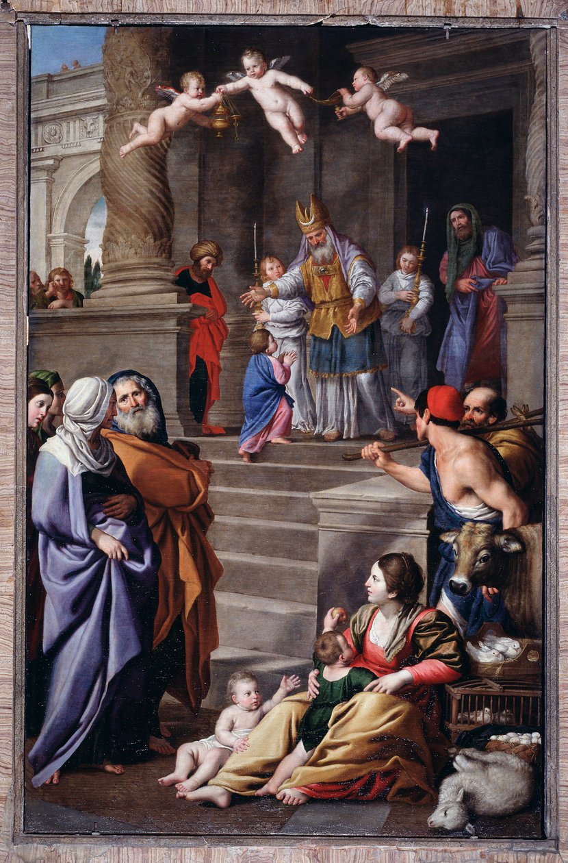 Representasjon av Saint Thomas de Villeneuve som gjør veldedighet ( Maleri av Domenico Il Sarzana Fiasella