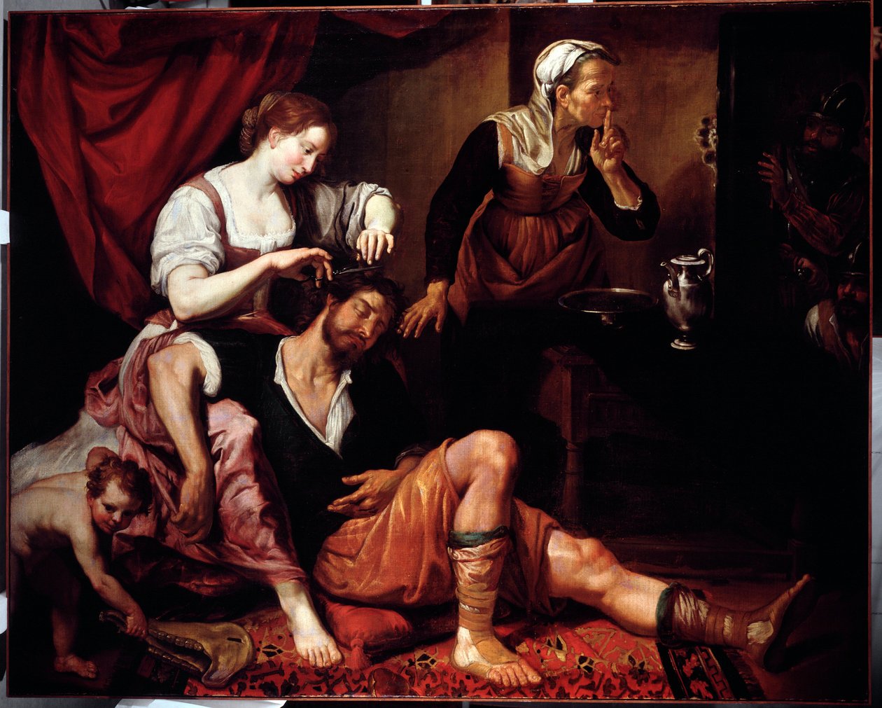Samson og Dalila (Samson og Delilah) Maleri av Domenico Fiasella dit il Sarzana (1589-1669) Genes fra 1600-tallet, Musei di Strada Nuova (tidligere Palazzo Bianco) av Domenico Il Sarzana Fiasella