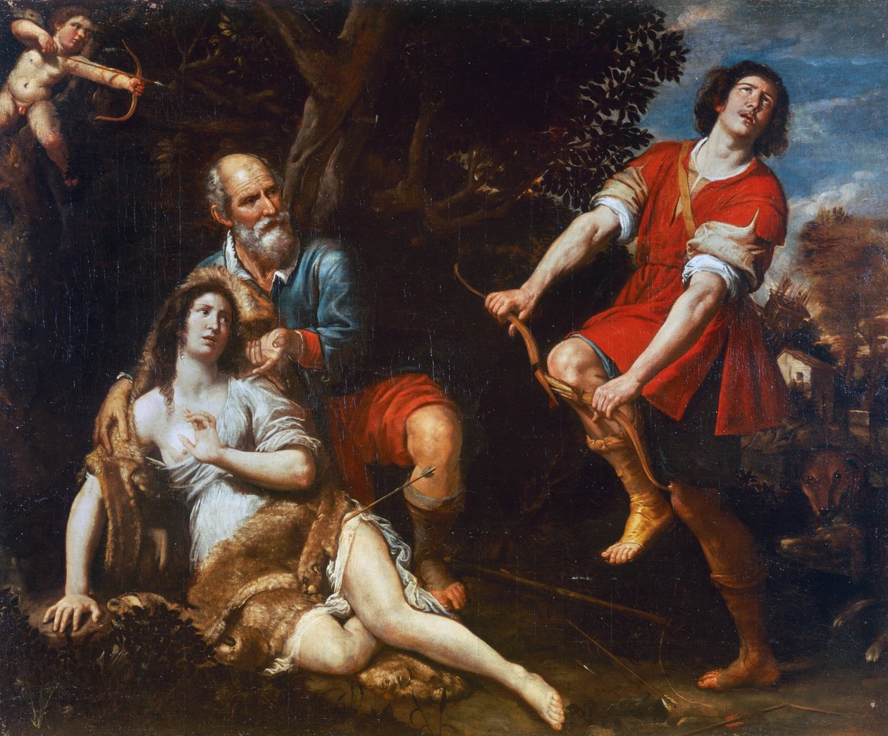 Silvio og Dorinda, av Domenico Fiasella (1589-1669), olje på lerret av Domenico Il Sarzana Fiasella