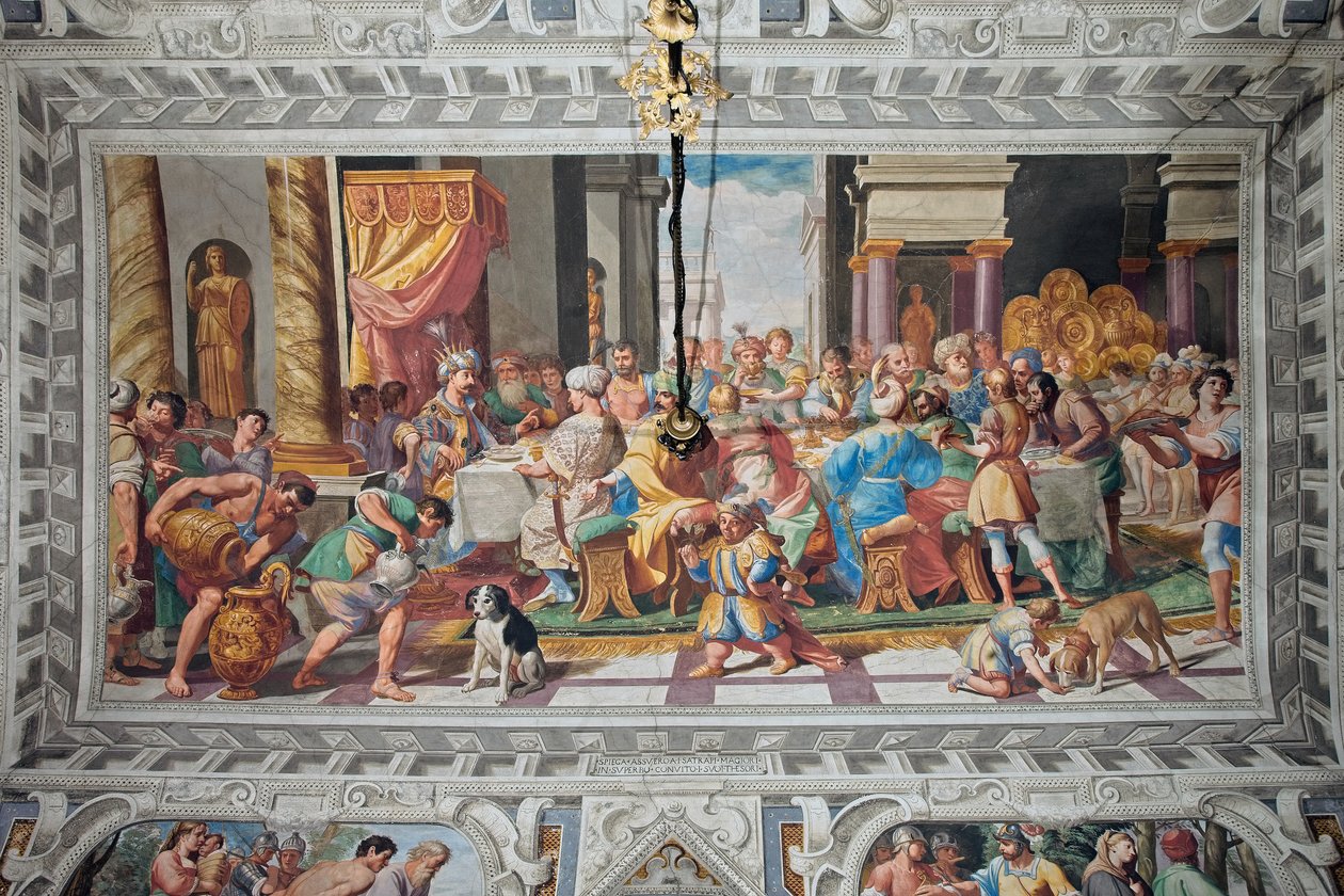 Banketten til Ahasverus, etter 1621 (fresco) av Domenico Il Sarzana Fiasella