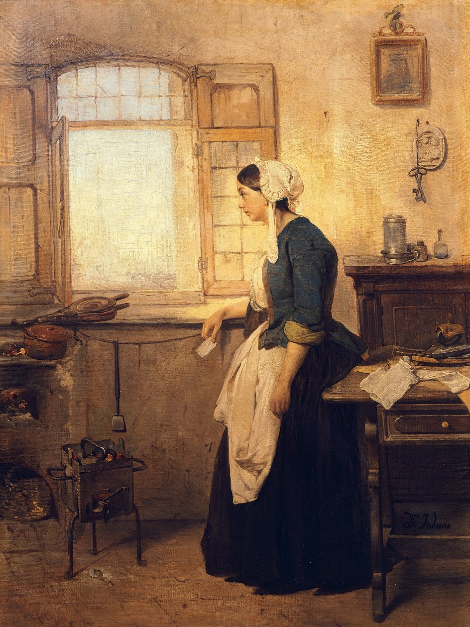Brev, av Domenico Induno (1815-1878), olje på lerret av Domenico Induno