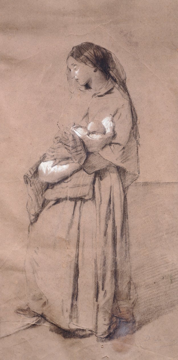 Mother forsaken, av Domenico Induno, blyant på papir av Domenico Induno