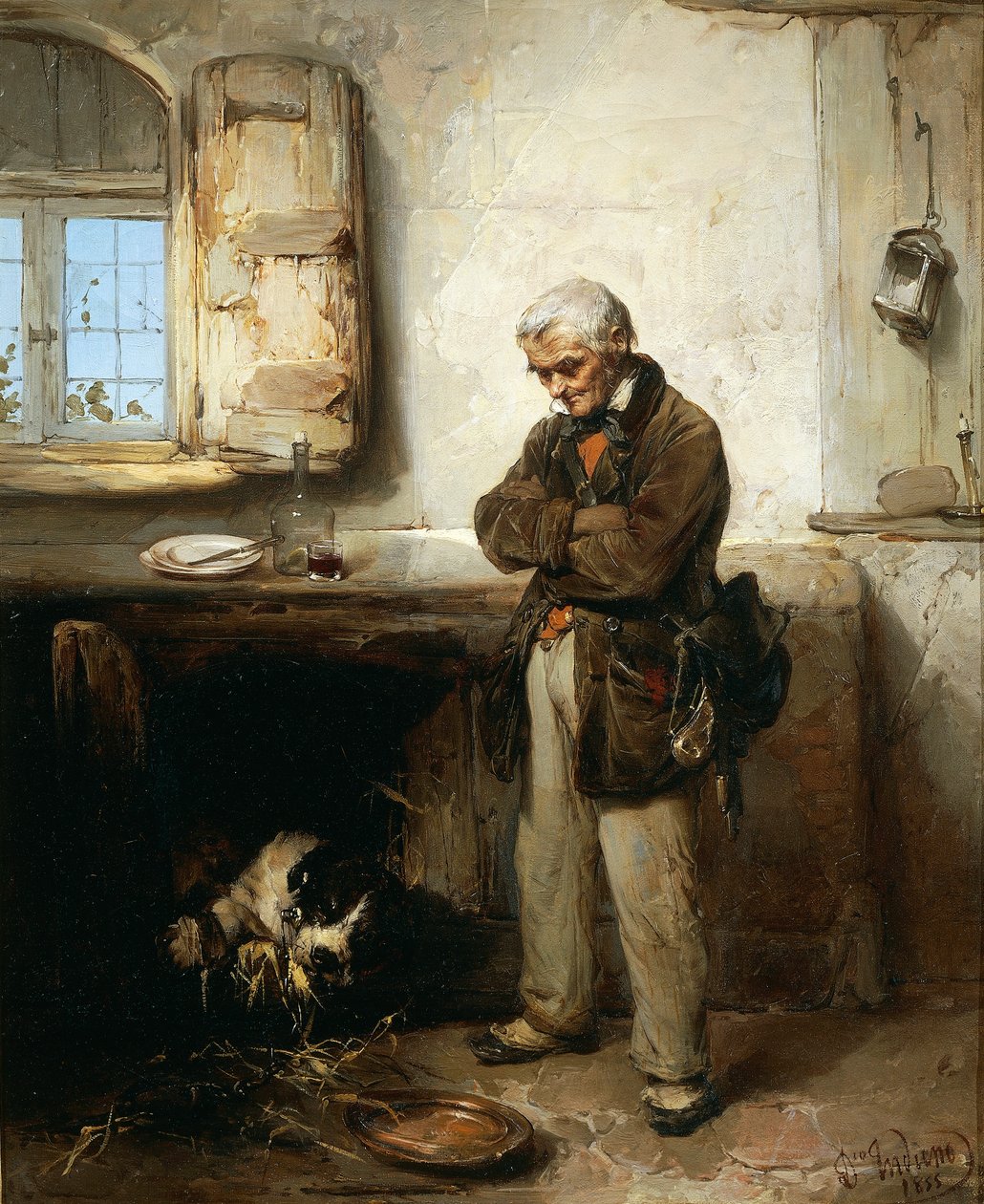 Gammel mann og hund, ca 1855, av Domenico Induno (1815-1878), olje på lerret, 45x54 cm av Domenico Induno